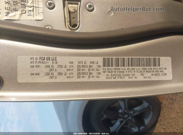 3C4PDCGG6JT516343 2018 DODGE JOURNEY Gray ძრავის განყოფილების ხედი