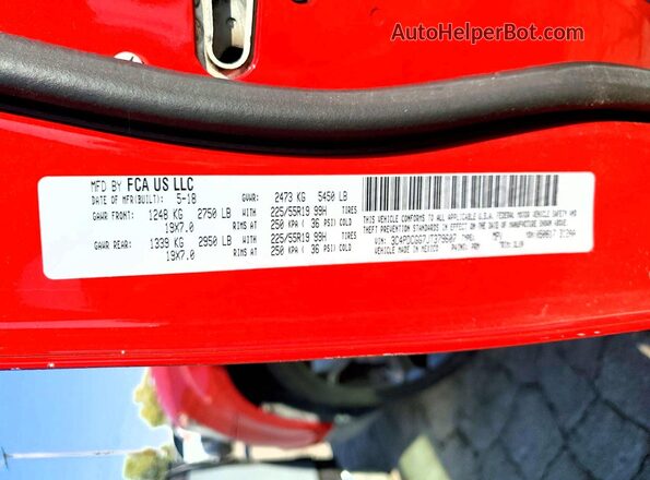 3C4PDCGG7JT379607 2018 DODGE JOURNEY Red Вид наклейки з VIN-кодом