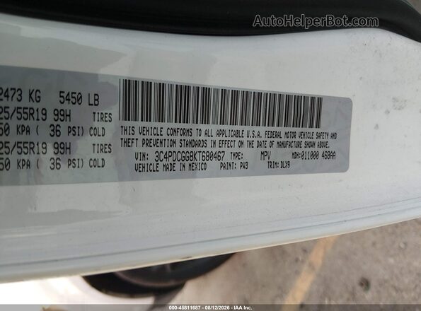 3C4PDCGG8KT680467 2019 DODGE JOURNEY White Widok komory silnika