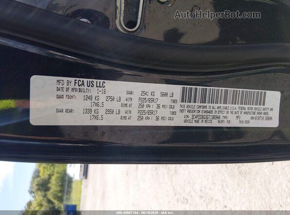 3C4PDDBG3GT196940 2016 DODGE JOURNEY Черный Вид подкапотного пространства