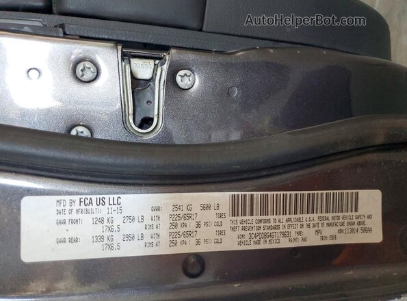 3C4PDDBG4GT179631 2016 DODGE JOURNEY Gray Vista de la etiqueta del VIN