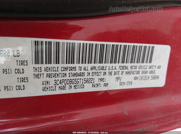 3C4PDDBG5GT150221 2016 DODGE JOURNEY Красный Вид подкапотного пространства