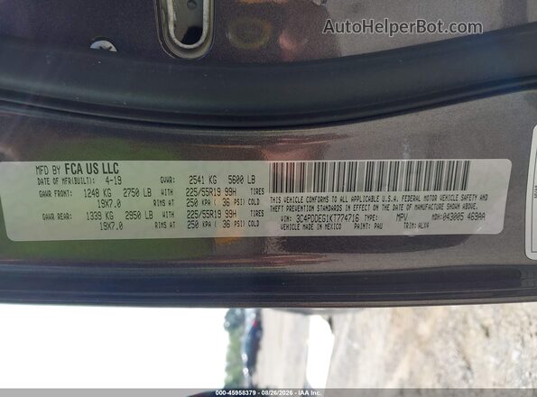3C4PDDEG1KT774716 2019 DODGE JOURNEY Gray Widok komory silnika