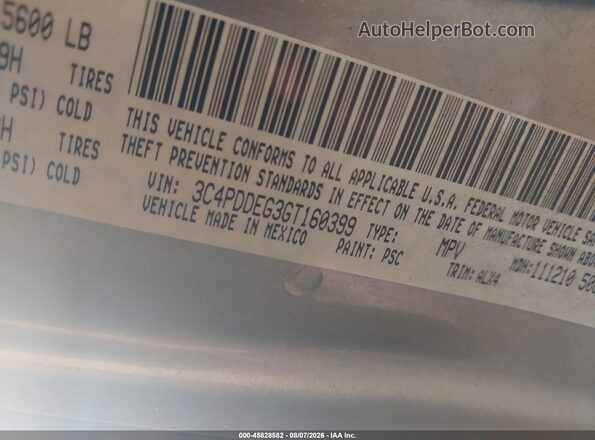 3C4PDDEG3GT160399 2016 DODGE JOURNEY Silver Вид підкапотного простору