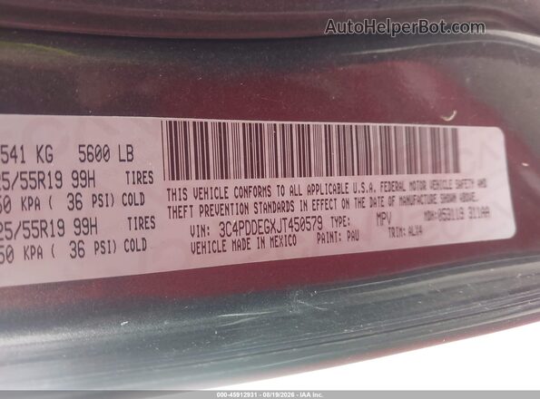 3C4PDDEGXJT450579 2018 DODGE JOURNEY Gray Vista del compartimento del motor