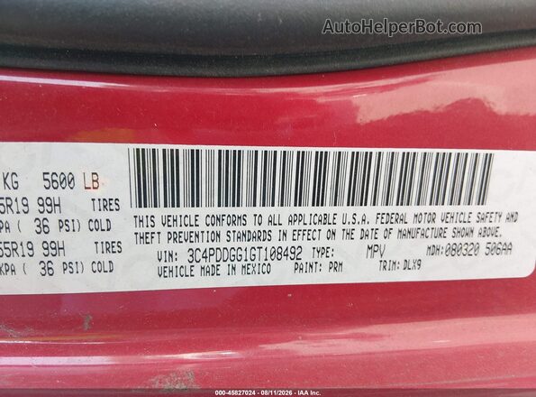 3C4PDDGG1GT108492 2016 DODGE JOURNEY Red Widok komory silnika