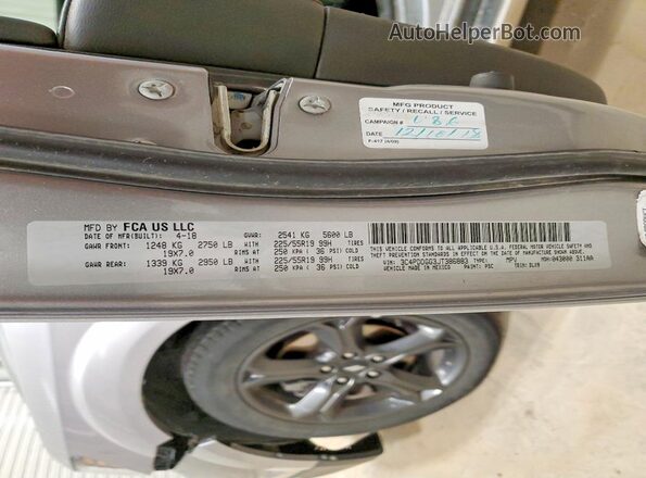 3C4PDDGG3JT386883 2018 DODGE JOURNEY Silver VIN კოდის სტიკერის ხედი