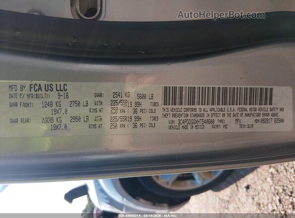 3C4PDDGGXHT540600 2017 DODGE JOURNEY Silver Vista del compartimento del motor