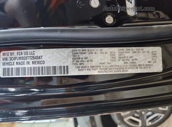 3C4PJMB26TT264347 2026 JEEP CHEROKEE Black Vista de la etiqueta del VIN