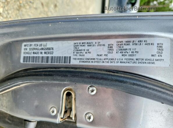 3C63RRGL4MG589876 2021 RAM 3500 Silver VIN կոդի պիտակի տեսք