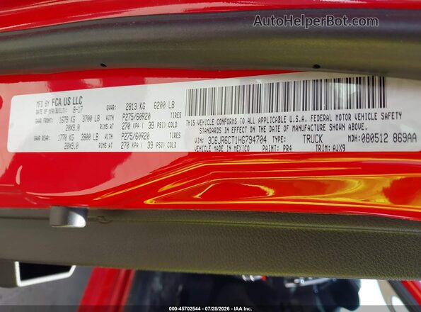 3C6JR6CT1HG794704 2017 RAM 1500 Red ძრავის განყოფილების ხედი