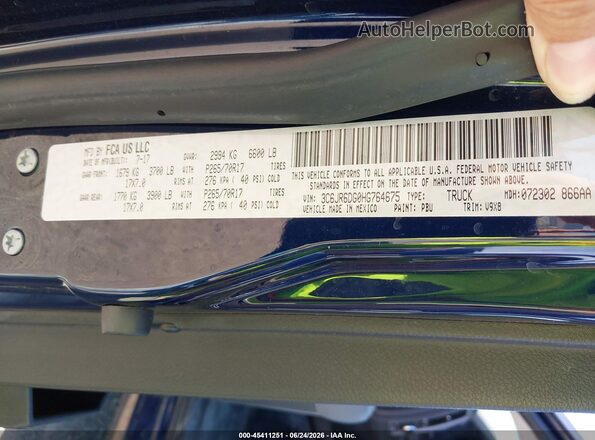 3C6JR6DG0HG764675 2017 RAM 1500 Blue Вид підкапотного простору