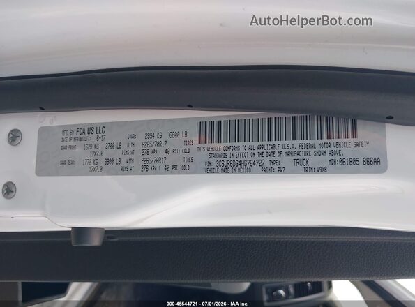3C6JR6DG4HG764727 2017 RAM 1500 Белый Вид подкапотного пространства
