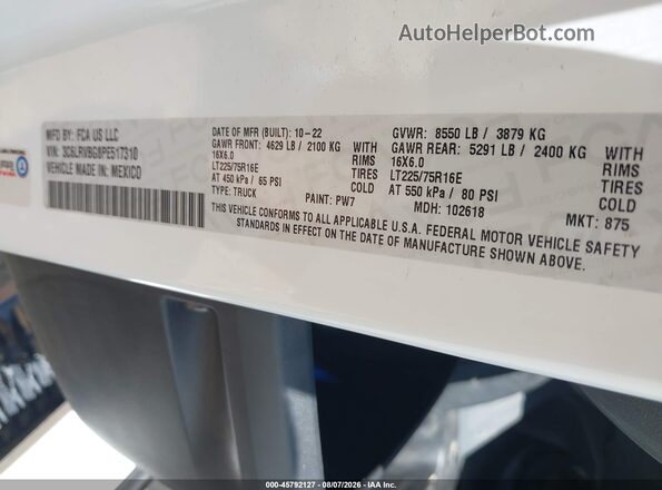 3C6LRVBG8PE517310 2023 RAM PROMASTER 1500 White Շարժիչի բաժամունքի տեսք