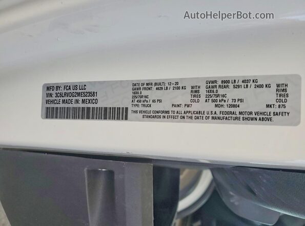 3C6LRVDG2ME523581 2021 RAM PROMASTER Двухцветный Панорамный вид салона 360°