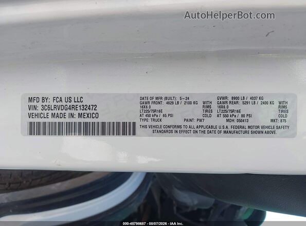 3C6LRVDG4RE132472 2024 RAM PROMASTER 2500 White Вид підкапотного простору