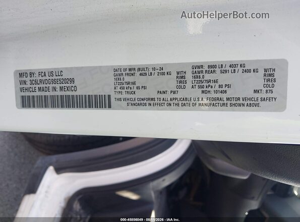 3C6LRVDG9SE520299 2025 RAM PROMASTER 2500 Белый Вид подкапотного пространства