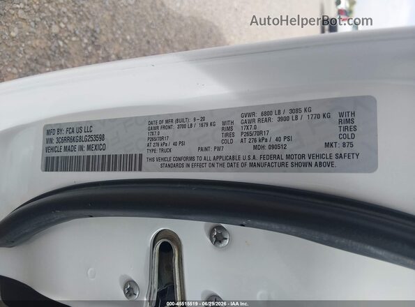 3C6RR6KG8LG253598 2020 RAM 1500 CLASSIC White Engine compartment view