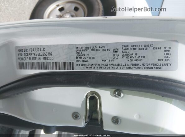 3C6RR7KG6LG253797 2020 RAM 1500 CLASSIC White Engine compartment view