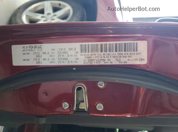 3C6RR7KT4JG197594 2018 RAM 1500 Красный Вид наклейки с VIN-кодом