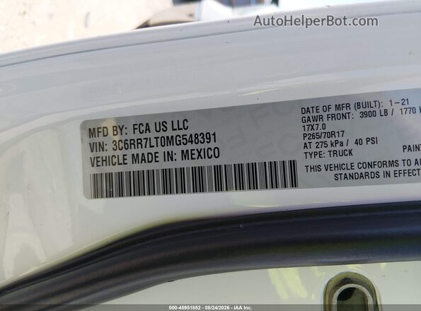 3C6RR7LT0MG548391 2021 RAM 1500 CLASSIC White Widok komory silnika