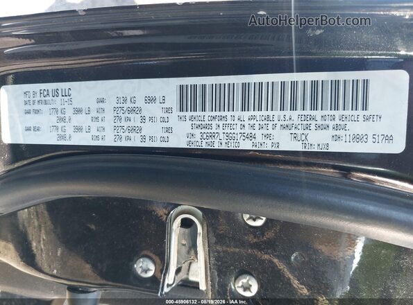 3C6RR7LT9GG175484 2016 RAM 1500 Черный Вид подкапотного пространства