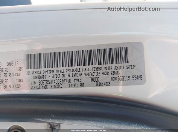 3C6TR5HT4GG340716 2016 RAM 2500 White Vista del compartimento del motor
