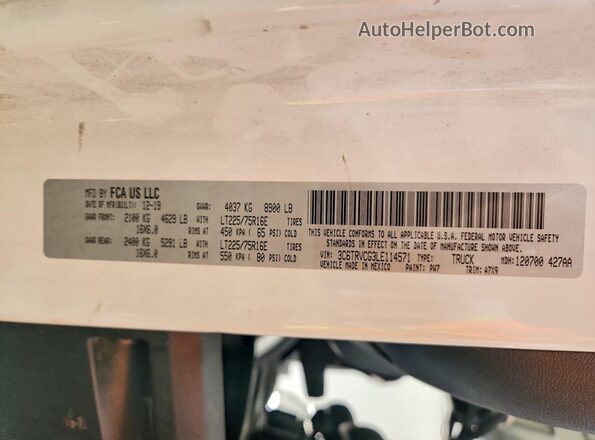 3C6TRVCG3LE114571 2020 RAM PROMASTER White Widok wnętrza 360 stopni