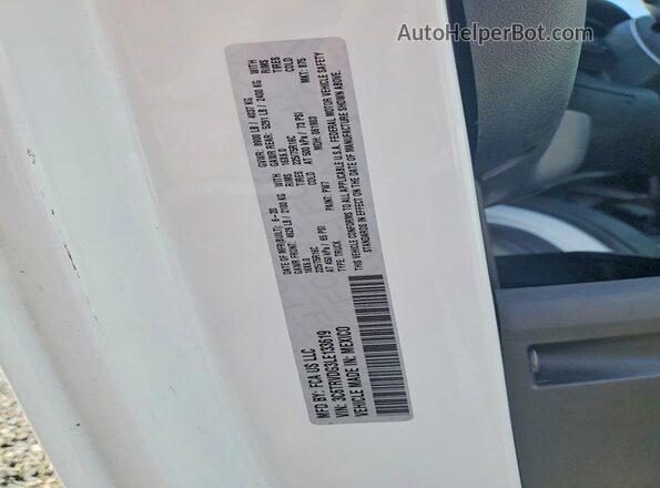 3C6TRVDG3LE133619 2020 RAM PROMASTER White VIN კოდის სტიკერის ხედი