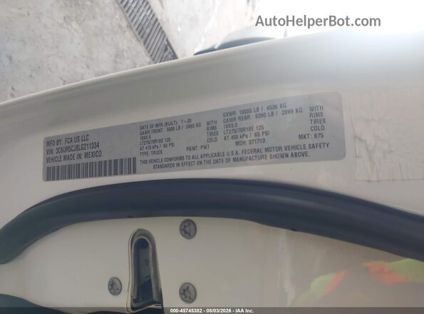 3C6UR5CJ8LG211334 2020 RAM 2500 White Շարժիչի բաժամունքի տեսք