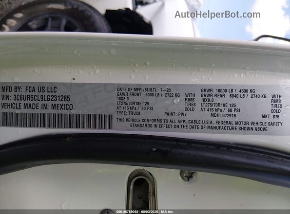 3C6UR5CL9LG231285 2020 RAM 2500 Белый Вид подкапотного пространства