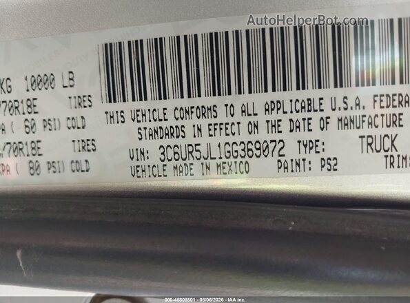 3C6UR5JL1GG369072 2016 RAM 2500 Silver Engine compartment view