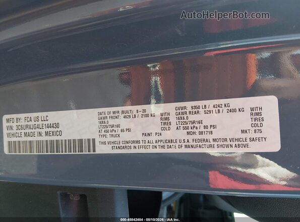 3C6URVJG4LE144430 2020 RAM PROMASTER 3500 Blue Engine compartment view