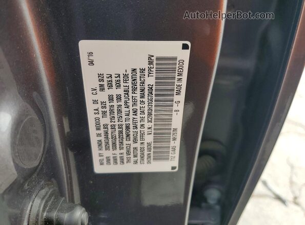 3CZRM3H31GG704042 2016 HONDA CR-V Gray VIN კოდის სტიკერის ხედი