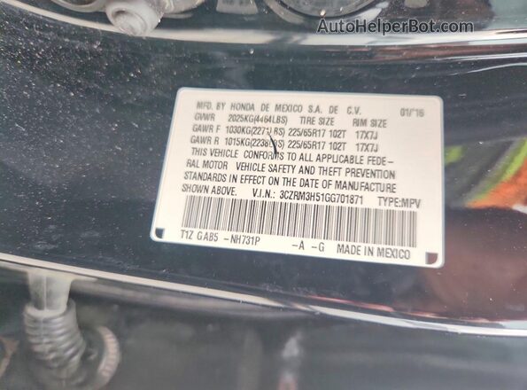 3CZRM3H51GG701871 2016 HONDA CR-V Black VIN կոդի պիտակի տեսք