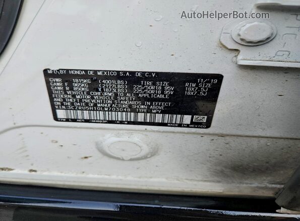 3CZRU5H10LM703048 2020 HONDA HR-V White 360 interior view