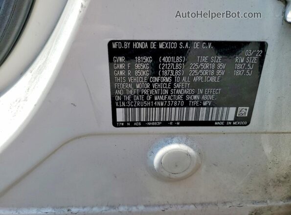 3CZRU5H14NM737870 2022 HONDA HR-V White VIN sticker view