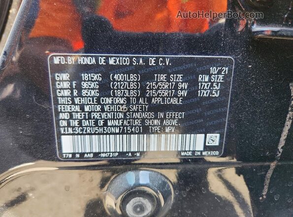 3CZRU5H30NM715401 2022 HONDA HR-V Black Widok komory silnika