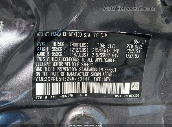3CZRU5H32MM730447 2021 HONDA HR-V Gray Вид підкапотного простору