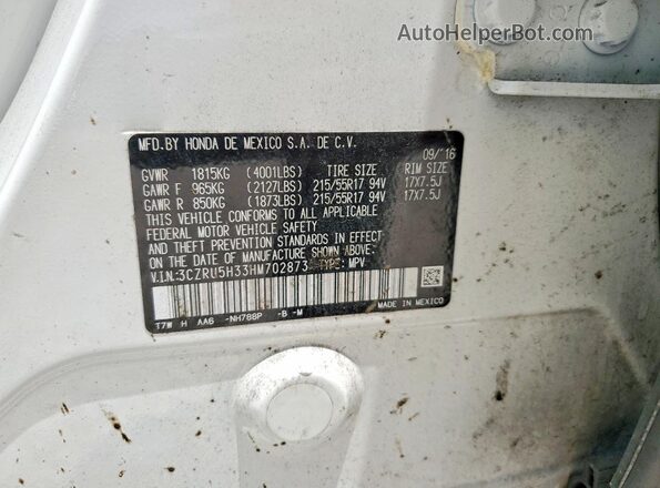 3CZRU5H33HM702873 2017 HONDA HR-V White VIN կոդի պիտակի տեսք