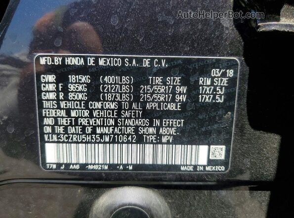3CZRU5H35JM710642 2018 HONDA HR-V Charcoal VIN կոդի պիտակի տեսք