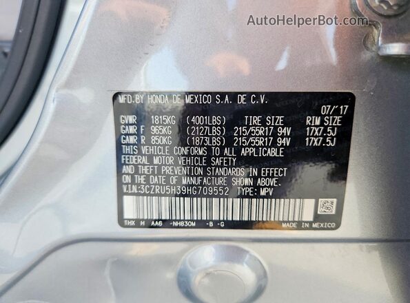 3CZRU5H39HG709552 2017 HONDA HR-V Серебряный 