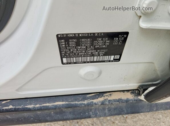 3CZRU5H3XLM702927 2020 HONDA HR-V Белый Вид наклейки с VIN-кодом