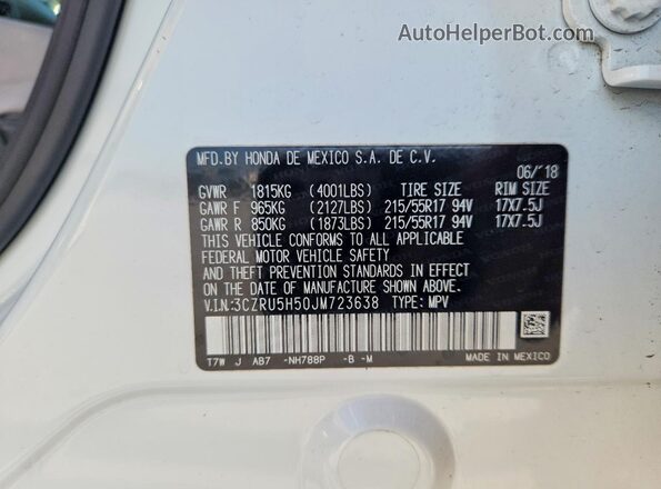 3CZRU5H50JM723638 2018 HONDA HR-V White 360 interior view