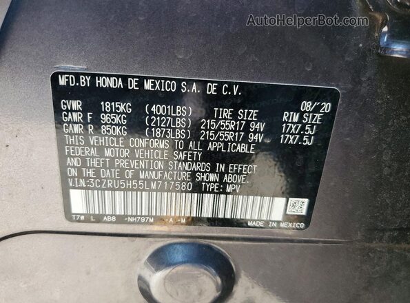 3CZRU5H55LM717580 2020 HONDA HR-V Gray Widok naklejki z numerem VIN