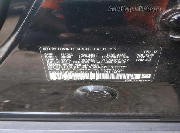 3CZRU5H72HM723247 2017 HONDA HR-V Black VIN კოდის სტიკერის ხედი