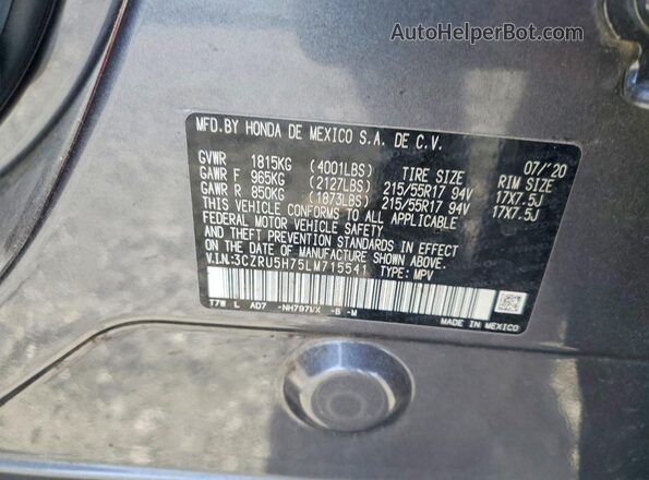 3CZRU5H75LM715541 2020 HONDA HR-V Gray Շարժիչի բաժամունքի տեսք