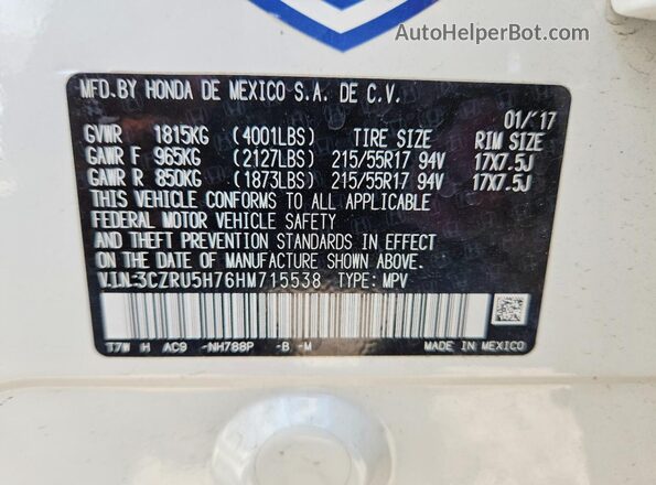 3CZRU5H76HM715538 2017 HONDA HR-V White Вид наклейки з VIN-кодом
