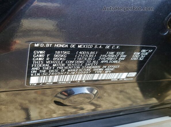 3CZRU5H7XJM700997 2018 HONDA HR-V Black Engine compartment view