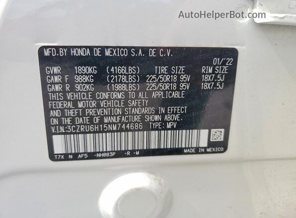 3CZRU6H15NM744686 2022 HONDA HR-V White Вид наклейки з VIN-кодом